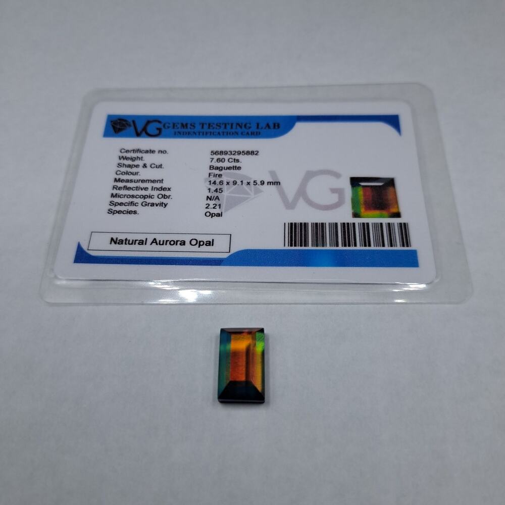 Aurora Fire Opal Baguette Cut 7.60 Ct Certified Gemstone